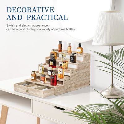 Barnizado de madera de Colonia Estante de Display Rack elevadores Estante con cajón de almacenamiento