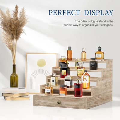 Barnizado de madera de Colonia Estante de Display Rack elevadores Estante con cajón de almacenamiento