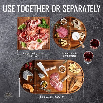 Todo el tiempo de madera tablero de queso redondo conjunto de tableros de charcutería de madera únicos bandeja de queso extra grande