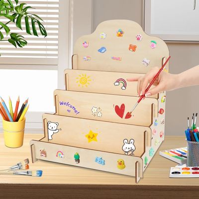 Tamaño personalizado de madera sólida 4 niveles de pantalla para tarjetas de felicitación pegatinas y postales