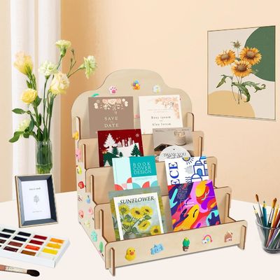 Tamaño personalizado de madera sólida 4 niveles de pantalla para tarjetas de felicitación pegatinas y postales