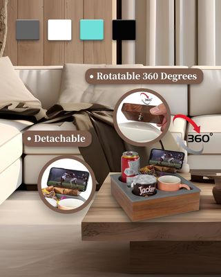 Logotipo personalizado Soft Silicone Acacia Sofá de madera Caddy para bocadillos Bebidas remoto