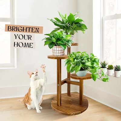 Logotipo personalizado Estante de plantas de madera para plantas de jardín de madera de pino en interiores y estante de niveles