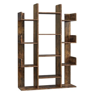 Estante de libros en forma de árbol de madera maciza con 13 estanterías de almacenamiento 9.8D x 33.9W x 55.1H pulgadas
