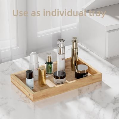 Organizador de perfumes de maquillaje no plegable con bandeja de madera y estante de cosméticos acrílicos