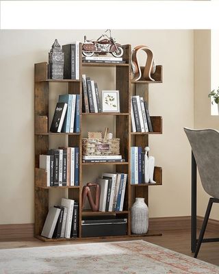 Estante de libros en forma de árbol de madera maciza con 13 estanterías de almacenamiento 9.8D x 33.9W x 55.1H pulgadas