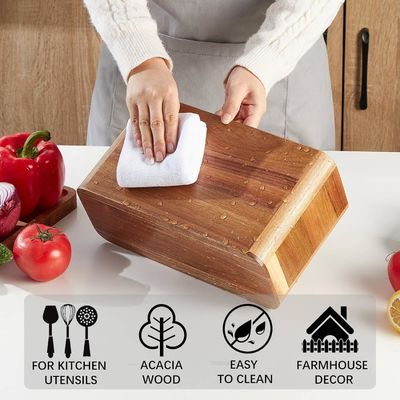 Cubierta Gran porta utensilios de madera de acacia para la impresión de cocina Manipulación grabado por láser