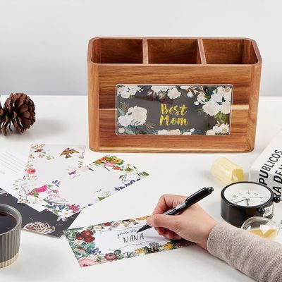 Cubierta Gran porta utensilios de madera de acacia para la impresión de cocina Manipulación grabado por láser