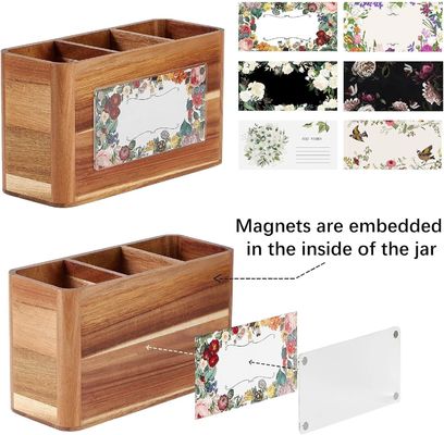 Cubierta Gran porta utensilios de madera de acacia para la impresión de cocina Manipulación grabado por láser