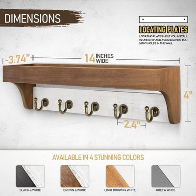 Repuesto de llaves de base de madera de 2 colores con 5 llaves retro Ganchos para decoración rústica de la casa de color gris blanco