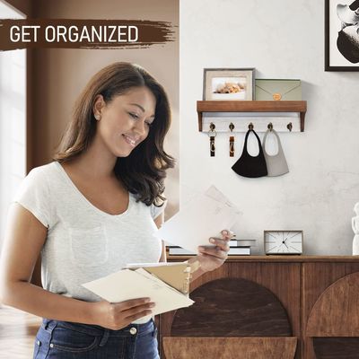 Repuesto de llaves de base de madera de 2 colores con 5 llaves retro Ganchos para decoración rústica de la casa de color gris blanco