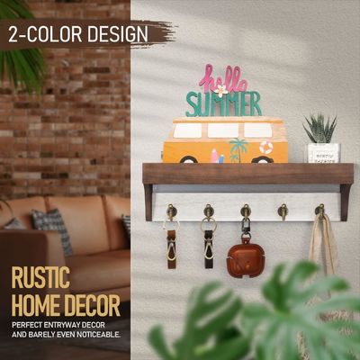 Repuesto de llaves de base de madera de 2 colores con 5 llaves retro Ganchos para decoración rústica de la casa de color gris blanco