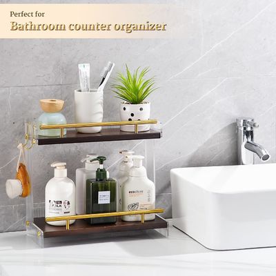 Organizador de escritorio de baño de madera para cosméticos y cuidado de la piel