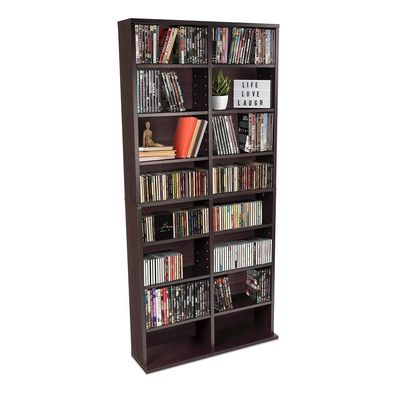 12 estanterías ajustables y 4 estanterías fijas en color de madera de pino