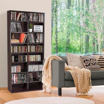 12 estanterías ajustables y 4 estanterías fijas en color de madera de pino