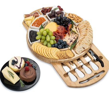 Rectángulo de queso de bambú plato y cuchillo para compradores comerciales Tiendas de regalos