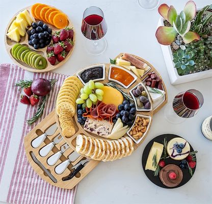 Rectángulo de queso de bambú plato y cuchillo para compradores comerciales Tiendas de regalos