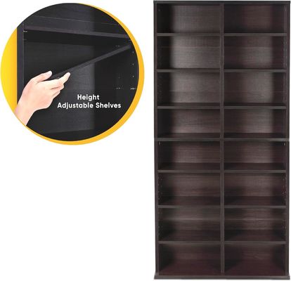 12 estanterías ajustables y 4 estanterías fijas en color de madera de pino