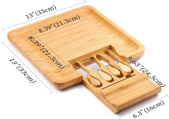Rectángulo de queso de bambú plato y cuchillo para compradores comerciales Tiendas de regalos