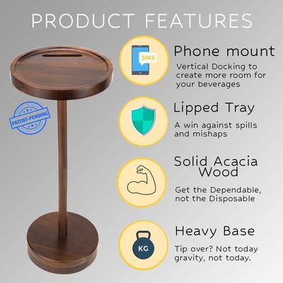 Tabla de café específica Tabla de bebida de madera moderna con montaje telefónico y tamaño redondo pequeño