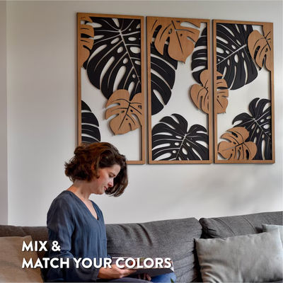 Decoración de Monstera personalizable en 3 paneles Marcos de madera incluidos para el arte de pared de la planta