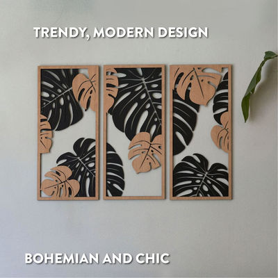 Decoración de Monstera personalizable en 3 paneles Marcos de madera incluidos para el arte de pared de la planta