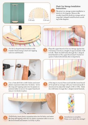 Diseño de medio círculo de madera, organizador de juguetes de peluche colgantes para el almacenamiento de animales rellenos