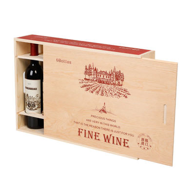 Logotipo personalizado Caja de vino de madera aceptable con divisores y tapa acrílica de color personalizado