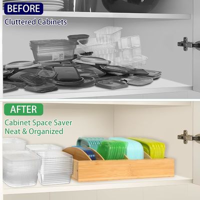 Organizador de contenedores de almacenamiento de alimentos de madera de bambú expandible de 13 a 27 pulgadas para cocina OEM