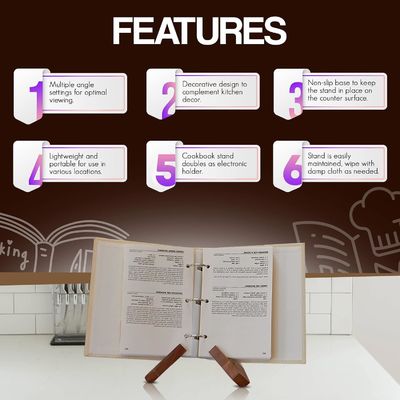 Contenedor de libros conveniente para la cocina Reglable Acacia Cuaderno de cocina Stand tamaño personalizado