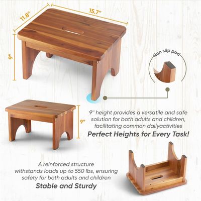 202405 Taburete portátil de escalón de madera de uso pesado sin resbalones y conveniente para adultos