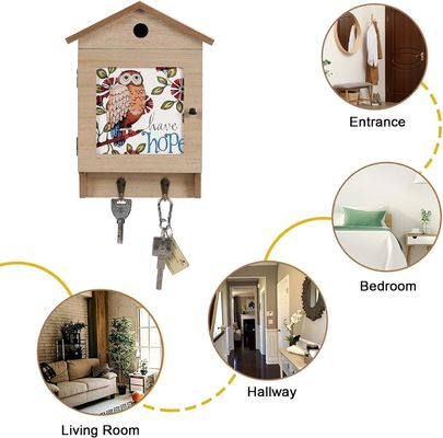 8 ganchos Portador de llaves de madera para montaje de pared Organizador de llavero para el hogar y ahorro de espacio