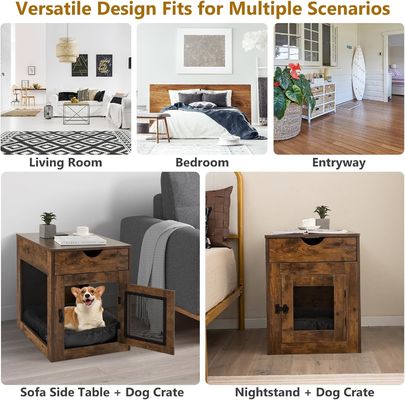 Mesa de madera para perros con cojín extraíble y cajón de almacenamiento Color gris de madera