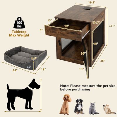 Mesa de madera para perros con cojín extraíble y cajón de almacenamiento Color gris de madera