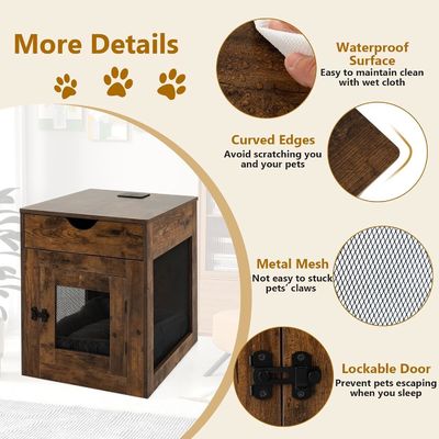 Mesa de madera para perros con cojín extraíble y cajón de almacenamiento Color gris de madera