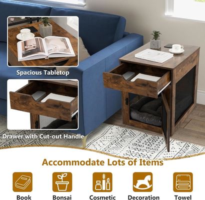 Mesa de madera para perros con cojín extraíble y cajón de almacenamiento Color gris de madera