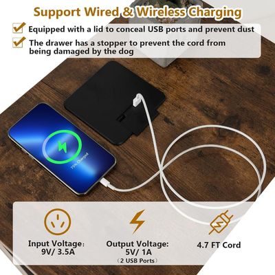 Mesa de madera para perros con cojín extraíble y cajón de almacenamiento Color gris de madera