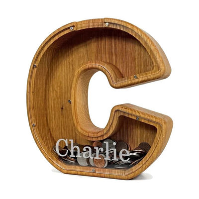 Requisitos del cliente letras inglesas de madera creativas banco de cerdo con vidrio transparente