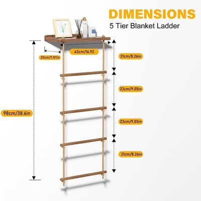 Estante de escalera de madera de 5 niveles Estante rústico de mantas para almacenamiento de mantas de granja