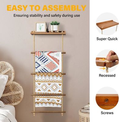 Estante de escalera de madera de 5 niveles Estante rústico de mantas para almacenamiento de mantas de granja