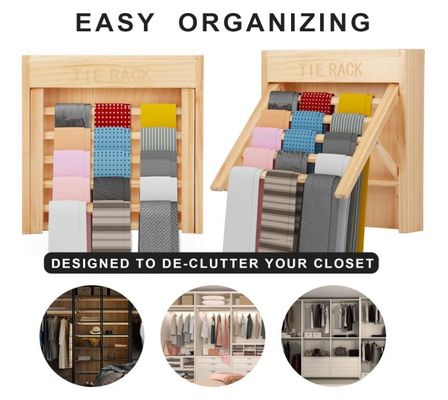 Estilo de aspecto de la pared montado en madera organizador de corbata cinturón colgador sujetador de corbata para ahorrar espacio