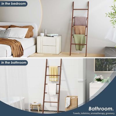 Escalera de madera para el hogar Escalera de mantas decorativas para el almacenamiento del baño