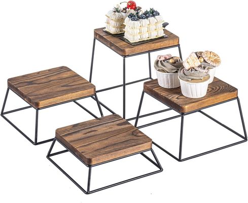 Gran cantidad de madera quemada de metal negro alambre cuadrado de exhibición de alimentos pizzerías de madera