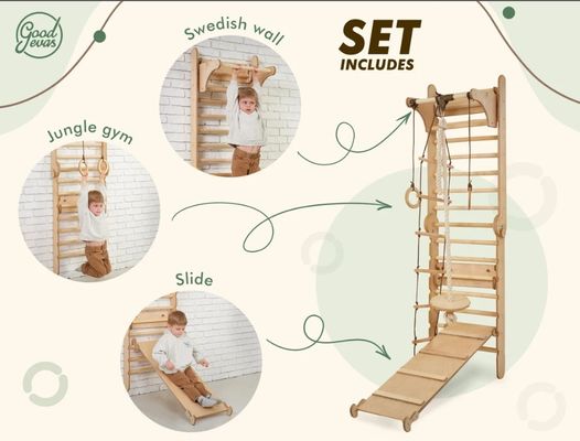 202405 Escalera sueca 4 en 1 Gimnasio de escalada para niños pequeños con triángulo de escalada y mesa para niños