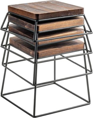 Gran cantidad de madera quemada de metal negro alambre cuadrado de exhibición de alimentos pizzerías de madera