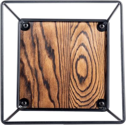 Gran cantidad de madera quemada de metal negro alambre cuadrado de exhibición de alimentos pizzerías de madera