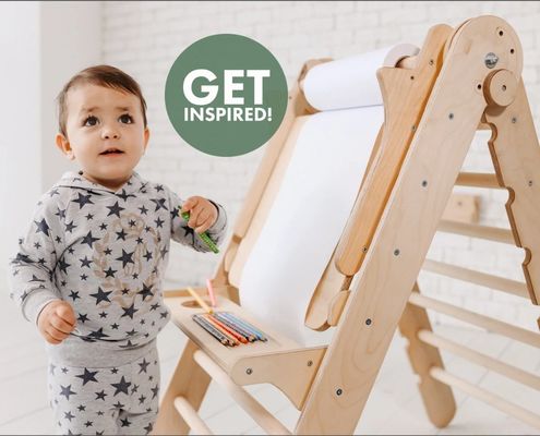 202405 Escalera sueca 4 en 1 Gimnasio de escalada para niños pequeños con triángulo de escalada y mesa para niños