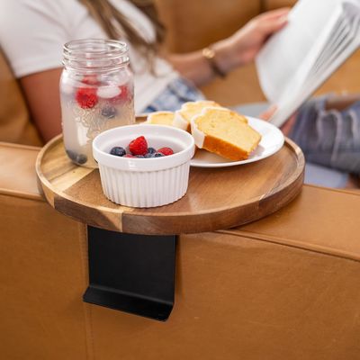 Logotipo personalizado Tray de sofá de acacia para ecológico Sofá de madera ajustable Arm Table
