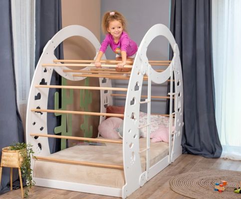 Montessori cama de escalada con pared de escalada diseño moderno niños juegan marco de cama por OEM