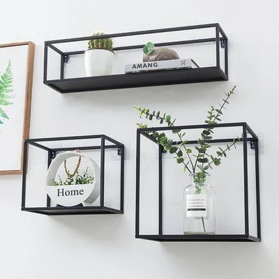 NO Estante de almacenamiento de pared de madera inflable con estantes de metal y madera sólida de diseño moderno